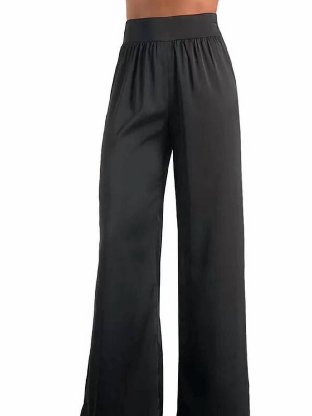 Elan Black Daniella Wide-Leg Satin Palazzo Pants